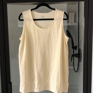 Lands’ End Yellow White Striped Cotton Tank shirt XL Summer Beachy Casual